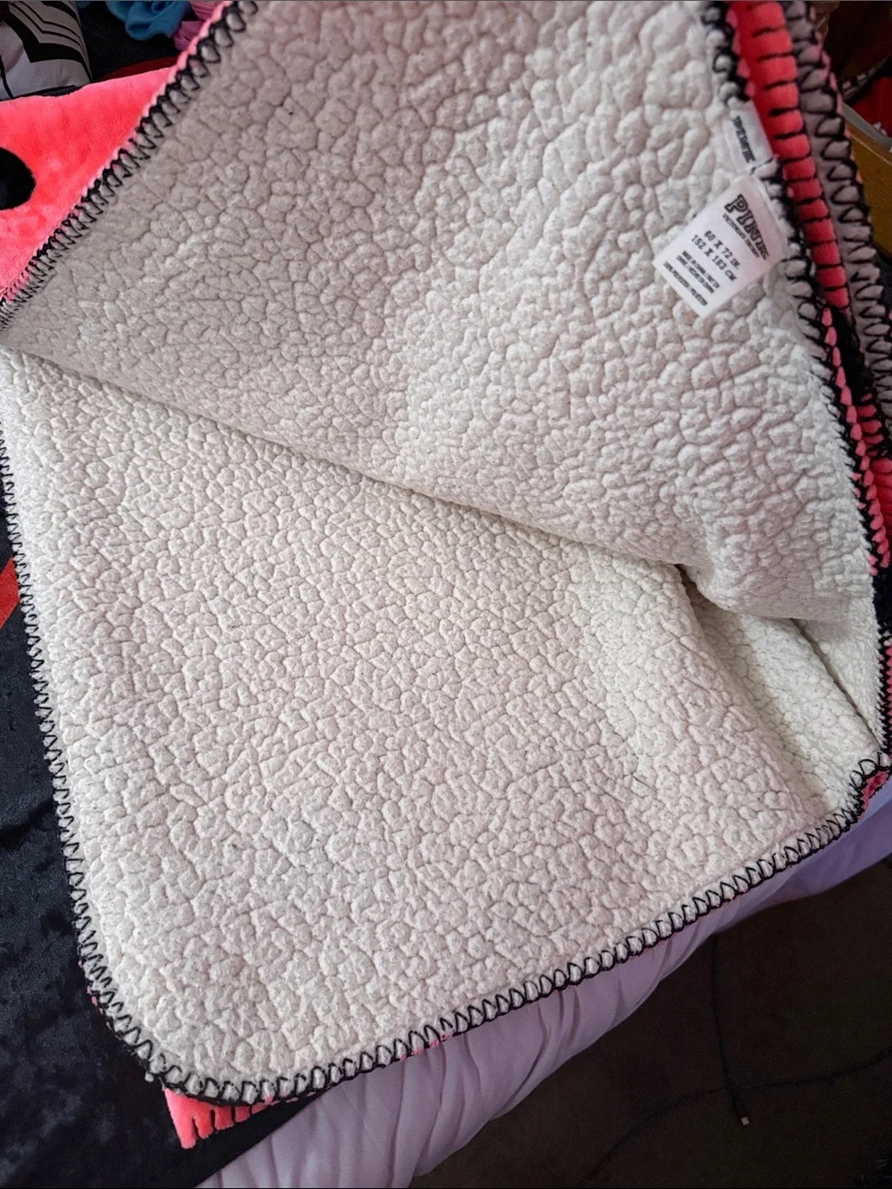 Victoria's Secret Pink and Black Polka Dot Plush Blanket